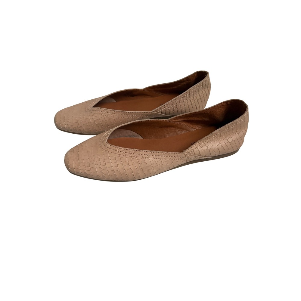 Lucky Brand Alba Leather Ballet Flats Square Toe Croc Embossed Nude Pink 9M